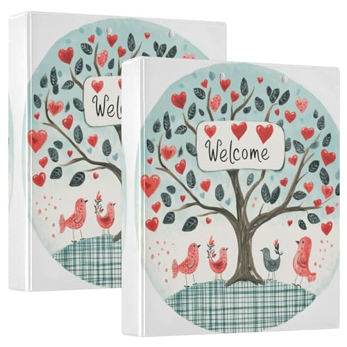 Valentines Day Tree Love Hearts Welcome Three Rings Notebook Binders 1 1/2 Inch Binder with Clipboard 1/2 Pack College Binders for Students Hardcover von GuoChe