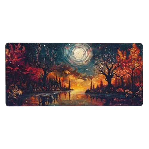 Gaming Mauspad Blau, Groß Mousepad Brücke Mousepad XXL 800x300x3mm, Genähte Kanten Mousepad Gaming Zubehör, Mouse Pad mit rutschfeste Gummibasis, Room Office Desktop Dekoration, Geschenk für Frauen von Guofuos