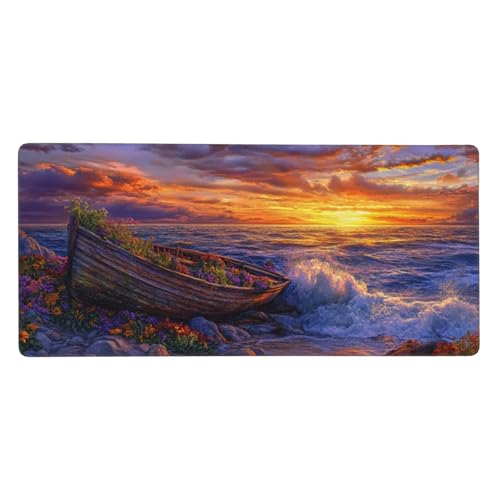 Mousepad Blau Schreibtischunterlage Boot1200x600x3mm, Mousepad Gaming Zubehör mit rutschfeste Genähte Kanten.Gummibasis Für Verbesserung Der Spielgenauigkeit Geschwindigkeit, Für Männer -LL680 von Guofuos