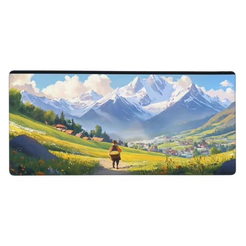 Mousepad Blau Schreibtischunterlage Grün, Mousepad Gaming Zubehör mit Anti-Rutsch und Wasserdicht Genähte Kanten.Gummibasis für Verbesserung der Spielgenauigkeit und -Geschwindigkeit, Geschenke Männer von Guofuos