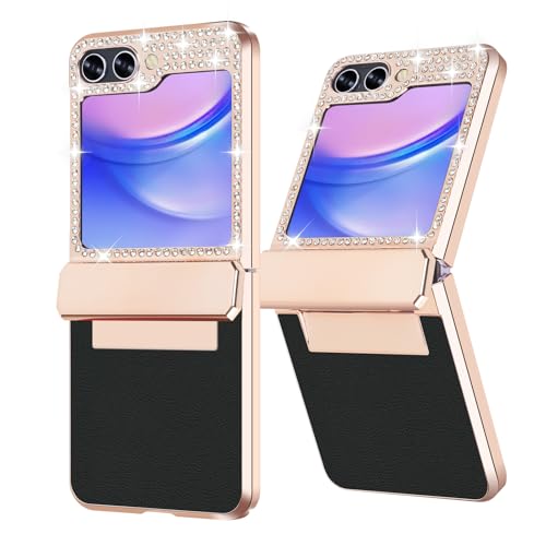 Guppy Schutzhülle für Samsung Galaxy Z Flip 5, luxuriöses Leder, Diamant Z Flip 5, für Damen und Mädchen, elegant, glitzernd, Strass, weiches PU und hartes Polycarbonat, Schwarz von Guppy