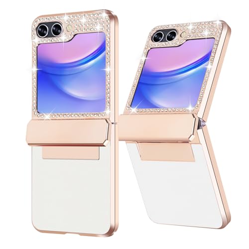 Guppy Schutzhülle für Samsung Galaxy Z Flip 6, Luxus-Leder, Diamant Z Flip 6, für Frauen und Mädchen, elegant, mädchenhaft, glitzernd, Strass, weiches PU und hartes Polycarbonat, Weiß von Guppy