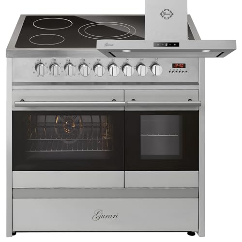 GURARI Elektro-Standherd GCH E 912 DF X+CH 5001, Elektro Standherd 90 cm mit 1-fach-Teleskopauszug, Doppelbackofen + Dunstabzugshaube 90 cm von Gurari