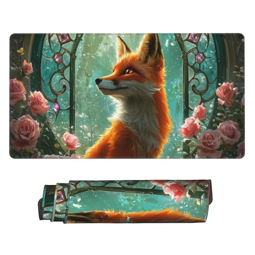 Gaming Mauspad, Groß Mouse Mat XXL 1200x600x3mm Desk Mat Fox Rose Mousepad Stitched Edges, Non-Slip Rubber Base Mouse Pads Improved Precision and Speed Keyboard Mat for Men Gamers Geschenke N-415 von Guuogxan