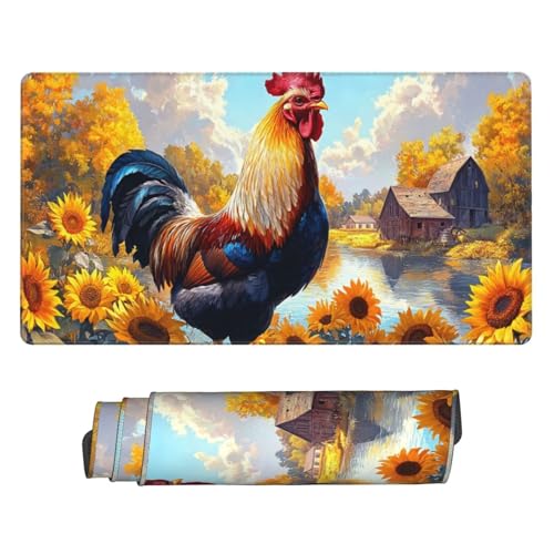 Gaming Mauspad, Groß Mouse Mat XXL 1200x600x3mm Desk Mat Rooster Sunflower Mousepad Stitched Edges, Non-Slip Rubber Base Mouse Pads Improved Precision and Speed Keyboard Mat for Men Gamers N-311 von Guuogxan