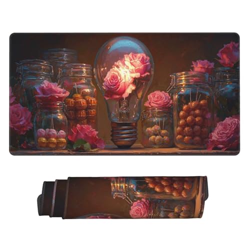 Gaming Mauspad, Groß Mouse Mat XXL 1200x600x3mm Desk Mat Rose Light Bulb Mousepad Stitched Edges, Non-Slip Rubber Base Mouse Pads Improved Precision and Speed Keyboard Mat for Men Gamers N-739 von Guuogxan