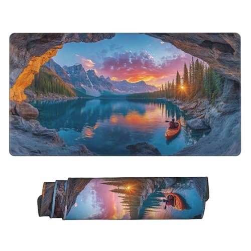 Gaming Mauspad, Groß Mouse Mat XXL 1600x800x3mm Desk Mat Lakes Scenery Mousepad Stitched Edges, Non-Slip Rubber Base Mouse Pads Improved Precision and Speed Keyboard Mat for Men Gamers Geschenke N-420 von Guuogxan