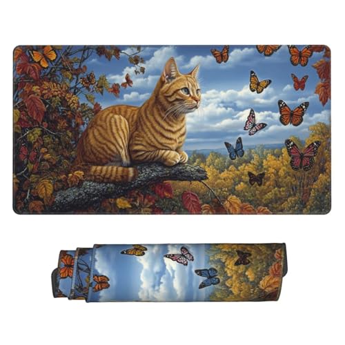 Gaming Mauspad, Mauspad XXL 1200 x 600 x 3 mm Mousepad Butterfly Cat Mauspad Gaming Zubehör mit Anti Rutsch Basis Mouse Pad Wasserdicht und Langlebig für Maus und Tastatur, Home Dekoration m-433 von Guuogxan