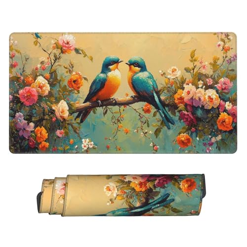 Gaming Mauspad, Mauspad XXL 600 x 300 x 3 mm Mousepad Flowers Birds Mauspad Gaming Zubehör mit Anti Rutsch Basis Mouse Pad Wasserdicht und Langlebig für Maus und Tastatur, Home Dekoration m-504 von Guuogxan