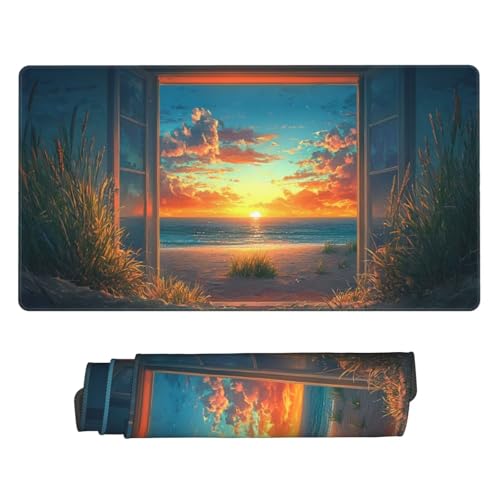 Groß Mauspad 100x50cm, Waterproof Gaming Mouse Pad Sea View Sand Dunes Mousepad, Mouse Pad XXL, Non-Slip Rubber Base, Soft Smooth Surface Extended Keyboard Desk Mat for Office Decor, Geschenke B-347 von Guuogxan