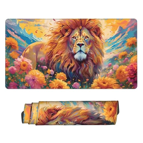 Groß Mauspad 120x60cm, Waterproof Gaming Mouse Pad Flowers Lion Mousepad, Mouse Pad XXL, Non-Slip Rubber Base, Soft Smooth Surface Extended keyboard Desk Mat for Office Decor, Geschenke for Women B484 von Guuogxan