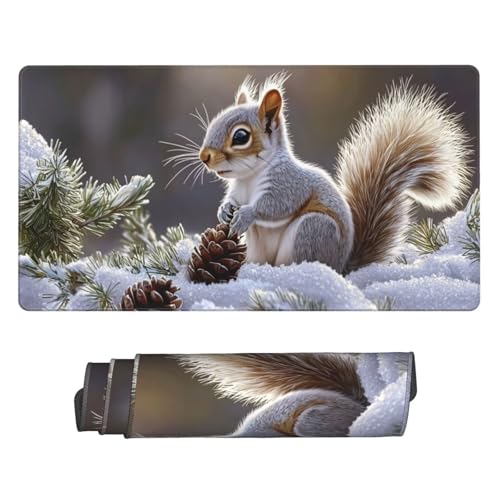 Groß Mauspad 70x30cm, Waterproof Gaming Mouse Pad Winter Squirrel Mousepad, Mouse Pad XXL, Non-Slip Rubber Base, Soft Smooth Surface Extended Keyboard Desk Mat for Office Dekoration, Geschenke B-188 von Guuogxan