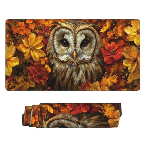 Mauspad Owl Flower Mouse Pad, Desk Mat 1200x600 mm Groß Mousepad, Gaming Mauspad with Anti-Slip Rubber Base, Waterproof&Durable Mousemat Extended XXL Mouse Pad for Office Desk Dekoration, Gifts z-730 von Guuogxan