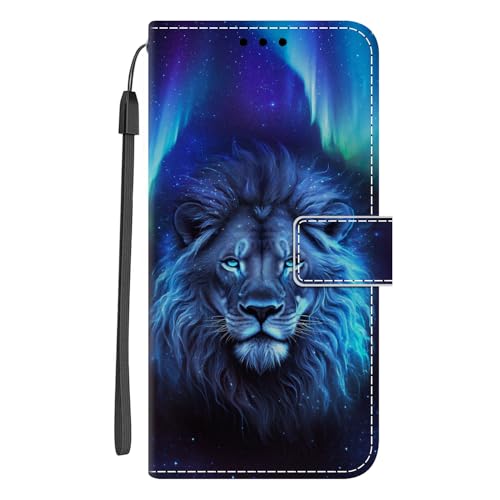 Guxira Handyhülle Leder für Samsung Galaxy A52 4G/5G/A52S 5G, Niedliches Muster Motiv Hülle Lederhülle Klappbar Schutzhülle 360 Grad Stoßfest Cover mit Kartenfachr Klapphülle Flip Case - Sternenlöwe von Guxira