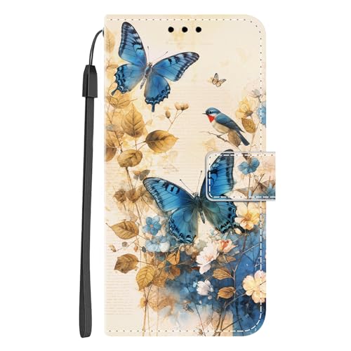 Guxira Handyhülle für Samsung Galaxy A52 / A52S 5G,Niedliches Muster Motiv Hülle Lederhülle Klappbar Schutzhülle 360 Grad Stoßfest Cover mit Kartenfachr Klapphülle Flip Case - Schmetterlingsvogel von Guxira