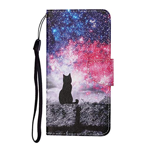 Guxira Hülle Leder für Samsung Galaxy A12 / M12 Handyhülle, Schön Bunt Muster Klapphülle Lederhülle mit [Stoßfestes Silikon] [Kartenfächer], Schutzhülle Flip Case Cover - Sternenklarer Himmel von Guxira