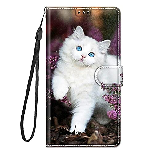 Guxira Leder Handyhülle für Samsung Galaxy S24, Muster Motiv Hülle Lederhülle Klappbar Schutzhülle 360 Grad Stoßfest Cover mit Kartenfachr Klapphülle Flip Case - Weiße Katze von Guxira