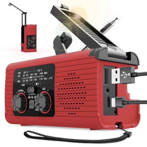 Gveualne Kurbelwetterradio, Handkurbelradio | AM/FM/NOAA Handkurbelradio batteriebetrieben | Radio-Taschenlampe, 3-Wege-Aufladung, SOS-Alarm, Radio-Powerbank für Reisen, Lange Autofahrten von Gveualne