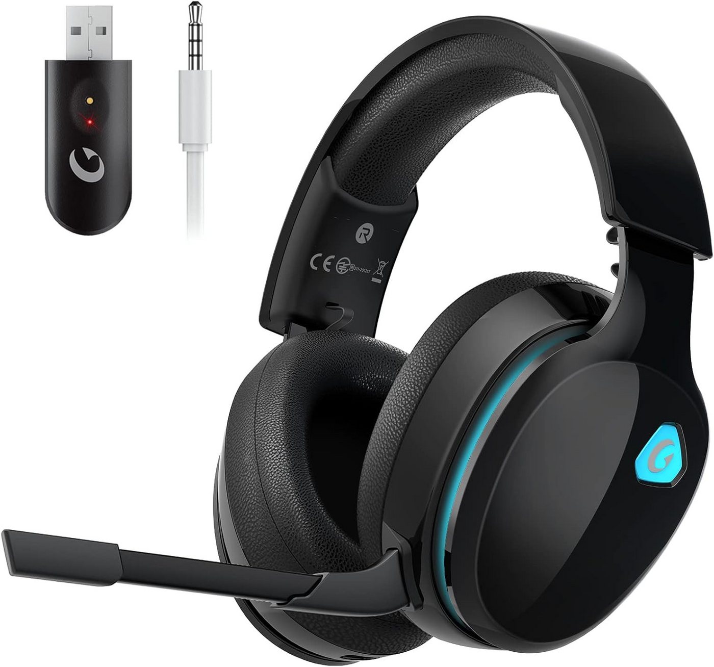 Gvyugke Gaming-Headset (Kabelloses 2,4 GHz Gaming Headset, Bluetooth, Drahtloses Abnehmbares Mikrofon Geräuschunterdrückung PC PS4 PS5 Mac) von Gvyugke