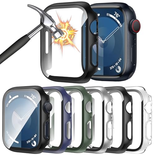 HAANILKYI Pack of 6 Hard Case with Screen Protector for Apple Watch Series 9/8/7 41 mm, Hard PC Ultra Thin Glass Protective Case All-Round Screen Protector for iWatch 41 mm von HAANILKYI