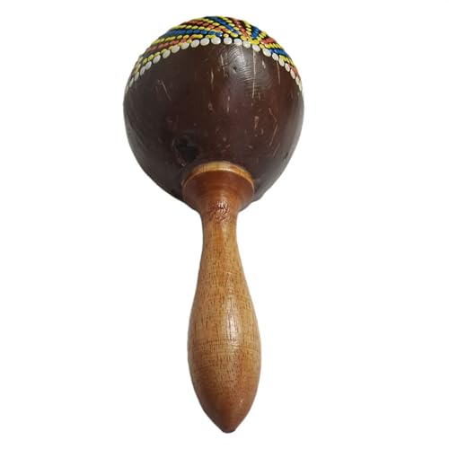 HAJHI Indonesien Kokosnuss-Schale Maracas Ballade Begleitung Gemalt Rhythmus Rassel Schlagzeug Hölzern Stiel Klang Klarheit Parent-Child Party(1pcs) von HAJHI