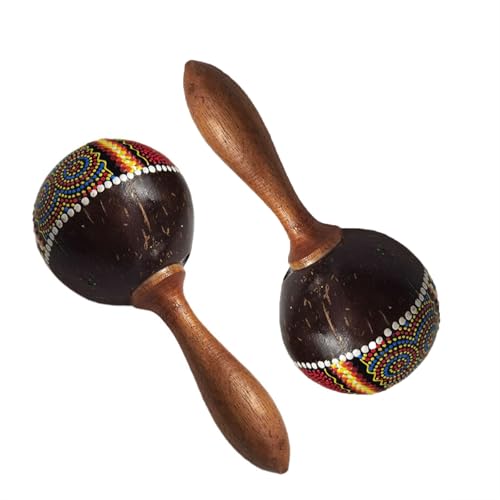 HAJHI Indonesien Kokosnuss-Schale Maracas Ballade Begleitung Gemalt Rhythmus Rassel Schlagzeug Hölzern Stiel Klang Klarheit Parent-Child Party(2pcs) von HAJHI