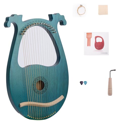 HAJHI Klassisch Griechenland Lyre Harfe 16 Saiten Tragbar Harfe Instrument Massivholz Geweih Box-Typ Resonanzkammer Schoßharfe Party Konzerte Stimmen Schraubenschlüssel(Green-round) von HAJHI