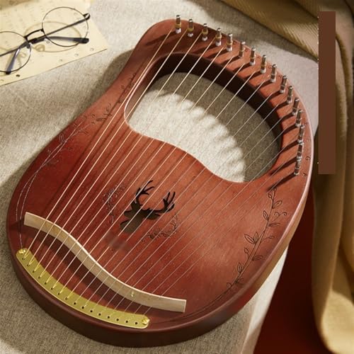 HAJHI Lyre Harfe Mahagoni mit Ersatzsaiten Stimmschlüssel, Box Typ/Schoßharfe Stahl Saiten Tragbar Taschen Reisen Auftritte Harfe Instrument Einsteiger(16-string-A-Coffee) von HAJHI