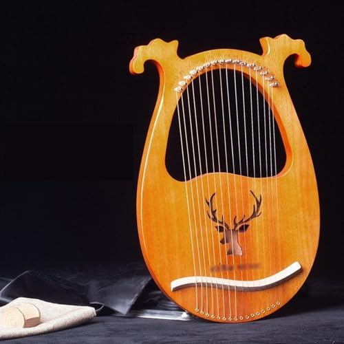 HAJHI Resonanzraum Lyre Harfe Box Typ 16/19 Saiten Mahagoni Harfe Instrument Stimmschlüssel Ersatz-Saiten Schoßharfe Tragbar Reisen Camping Anfänger(16-String Antler Model Logs) von HAJHI