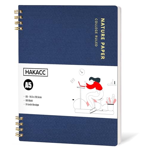 HAKACC A5 Blau Spiral Notizbuch, 14,5 x 20,5 cm Liniert Notizblock mit PVC-Hardcover 160 Seiten Spiralgebundene Notizbücher für Büros Schulen von HAKACC