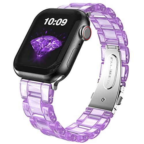 HALLEAST Clear Resin Armband für Apple Watch 38mm 40mm 41mm 42mm 44mm 45mm 49mm,Damen Stylish Harz Link Armband Shining Bracelet Kompatibel mit Apple Watch Ultra SE Serie 8 7 6 5 4 3 2 1,Violett von HALLEAST