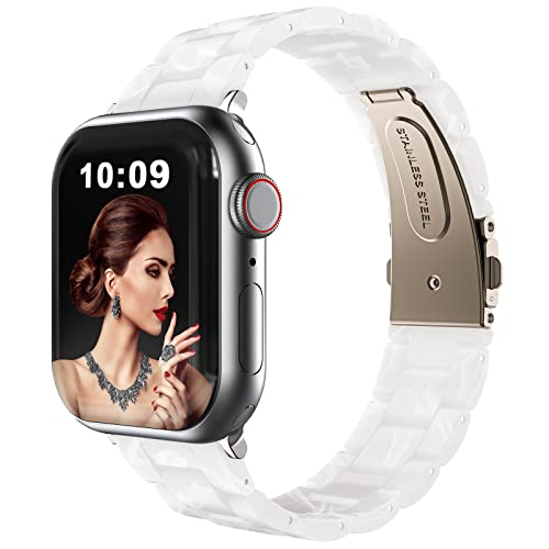 HALLEAST Damen Resin Armband Kompatibel mit Apple Watch Armband Serie 9 8 7 6 5 4 3 2 1 Ultra SE, Dressy Bracelet Glänzend Harz band für iWatch 49mm 45mm 44mm 42mm 41mm 40mm 38mm,Weiß von HALLEAST