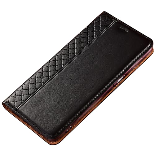 HAMEXLN Leder Hülle für Samsung Galaxy S25 Ultra/S25 Plus/S25, Klapp Brieftasche Handyhülle mit Kartenfächern AntiFingerabdruck Echtes Leder Hülle,Schwarz,S25 von HAMEXLN