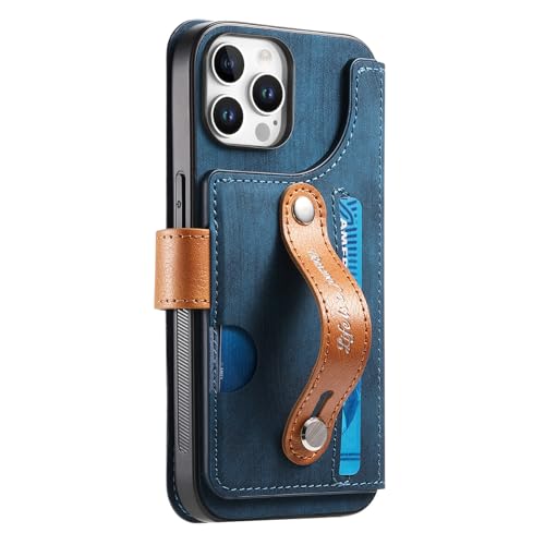 HAMEXLN Leder Hülle für iPhone 16 Pro Max/16 Pro/16 Plus/16, Magnetische Klapp Handyhülle Support Kabelloses Laden 2 in 1 Abnehmbarer Schutzhülle,Blau,16 Pro Max von HAMEXLN