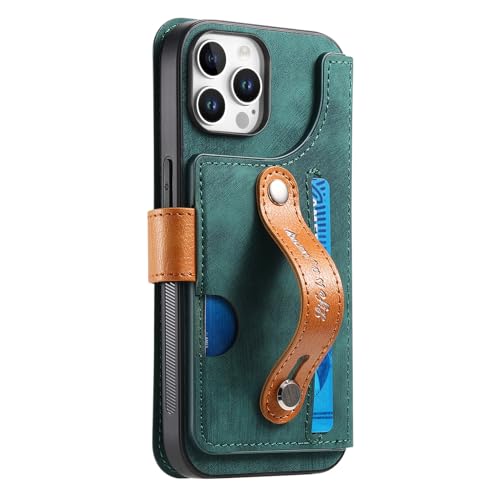 HAMEXLN Leder Hülle für iPhone 16 Pro Max/16 Pro/16 Plus/16, Magnetische Klapp Handyhülle Support Kabelloses Laden 2 in 1 Abnehmbarer Schutzhülle,Grün,16 Pro Max von HAMEXLN