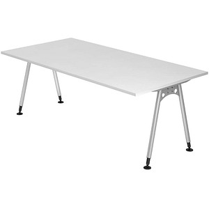 HAMMERBACHER AS2E höhenverstellbarer Schreibtisch weiß rechteckig, A-Fuß-Gestell silber 200,0 x 100,0 cm von HAMMERBACHER