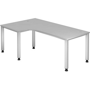 HAMMERBACHER Akandia höhenverstellbarer Schreibtisch lichtgrau L-Form, 5-Fuß-Gestell silber 200,0 x 80,0/120,0 cm von HAMMERBACHER