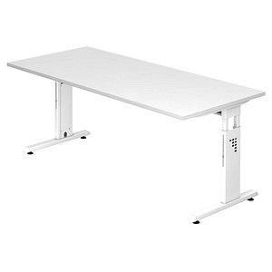 HAMMERBACHER Gradeo höhenverstellbarer Schreibtisch weiß rechteckig, C-Fuß-Gestell weiß 180,0 x 80,0 cm von HAMMERBACHER