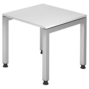 HAMMERBACHER JS08 höhenverstellbarer Schreibtisch weiß rechteckig, 4-Fuß-Gestell silber 80,0 x 80,0 cm von HAMMERBACHER