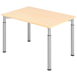 HAMMERBACHER Mirakel höhenverstellbarer Schreibtisch ahorn rechteckig, 4-Fuß-Gestell silber 120,0 x 80,0 cm von HAMMERBACHER