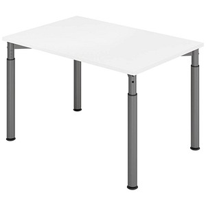 HAMMERBACHER Mirakel höhenverstellbarer Schreibtisch weiß rechteckig, 4-Fuß-Gestell grau 120,0 x 80,0 cm von HAMMERBACHER