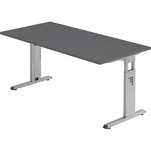 HAMMERBACHER OS 16 höhenverstellbarer Schreibtisch grafit rechteckig, C-Fuß-Gestell silber 160,0 x 80,0 cm von HAMMERBACHER