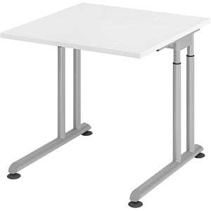 HAMMERBACHER Popular höhenverstellbarer Schreibtisch weiß quadratisch, C-Fuß-Gestell silber 80,0 x 80,0 cm von HAMMERBACHER