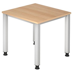 HAMMERBACHER QS08 höhenverstellbarer Schreibtisch eiche quadratisch, 4-Fuß-Gestell silber 80,0 x 80,0 cm von HAMMERBACHER