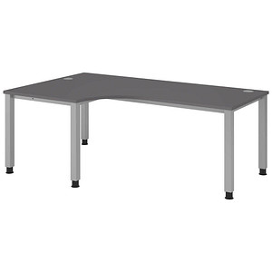 HAMMERBACHER QS82 höhenverstellbarer Schreibtisch grafit L-Form, 5-Fuß-Gestell silber 200,0 x 80,0/120,0 cm von HAMMERBACHER