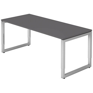 HAMMERBACHER RS19 höhenverstellbarer Schreibtisch grafit rechteckig, O-Fuß-Gestell silber 180,0 x 80,0 cm von HAMMERBACHER