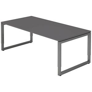 HAMMERBACHER RS2E höhenverstellbarer Schreibtisch grafit rechteckig, Kufen-Gestell grau 200,0 x 100,0 cm von HAMMERBACHER