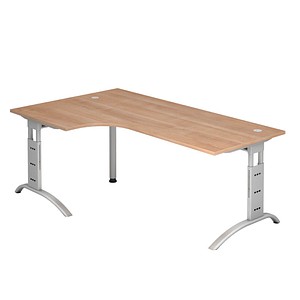 HAMMERBACHER Savona Schreibtisch nussbaum L-Form, C-Fuß-Gestell silber 200,0 x 80,0/120,0 cm von HAMMERBACHER