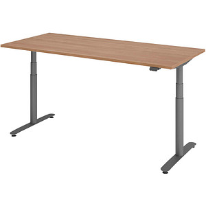 HAMMERBACHER VXDLR19 elektrisch höhenverstellbarer Schreibtisch nussbaum rechteckig, T-Fuß-Gestell grau 180,0 x 80,0 cm von HAMMERBACHER