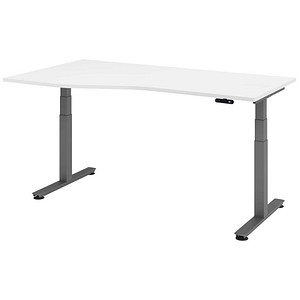 HAMMERBACHER VXDSM18 elektrisch höhenverstellbarer Schreibtisch weiß Trapezform, T-Fuß-Gestell grau 180,0 x 100,0 cm von HAMMERBACHER